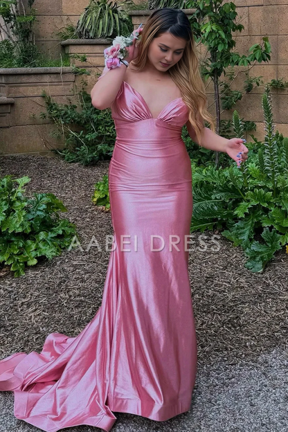 AABEI DRESS Prom Dress Stylish Mermaid V Neck Long With Sweep Train Elegant Formal Dress