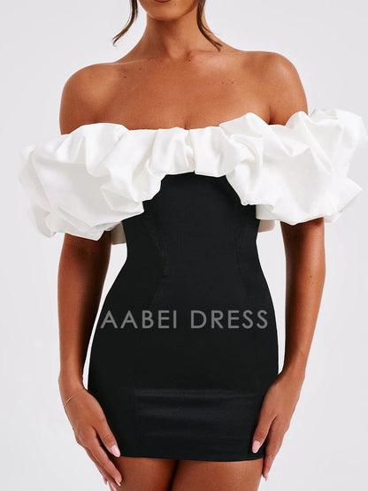 AABEI DRESS New Homecoming Dress sleeveless single shoulder dress slim fit bubble pleated elegant banquet party short hip mini skirt
