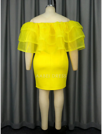 AABEI DRESS New Homecoming Dress Sheath Cocktail Dresses Tiered Plisse Dress Party Off Shoulder Tulle with Ruffles Dress Elegant Short Prom Dresses