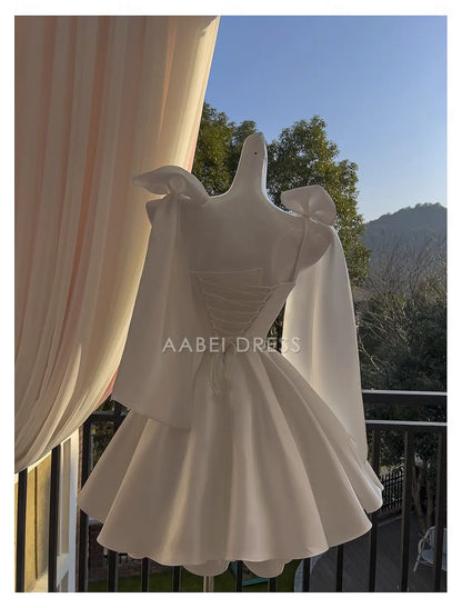 AABEI DRESS New Homecoming Dress Wedding Guest Dresses Princess Dress Sleeveless Spaghetti Strap with Bow(s) Pleats Dress Fashion Short Prom Dresses