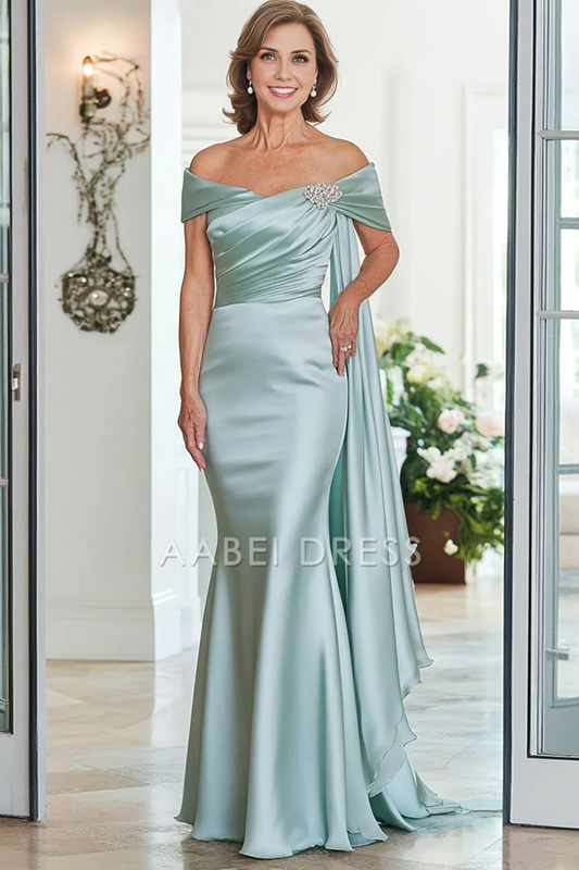 AABEI DRESS Mother Of The Bride Dress Mermaid Satin Pleated Streamer Long Exquisite Formal Wear Dresses