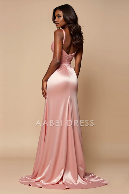 AABEI DRESS Hot Sale Prom Dress Elegant A Line Spaghetti Strap Sweetheart Ruched With Slit Long Formal Dress