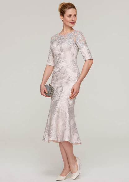 Vintage Fashion Wedding Guest Dresses Mermaid Bateau Half Sleeve Lace With Appliqued Tea-Length Bargain Mother of the Bride Dress