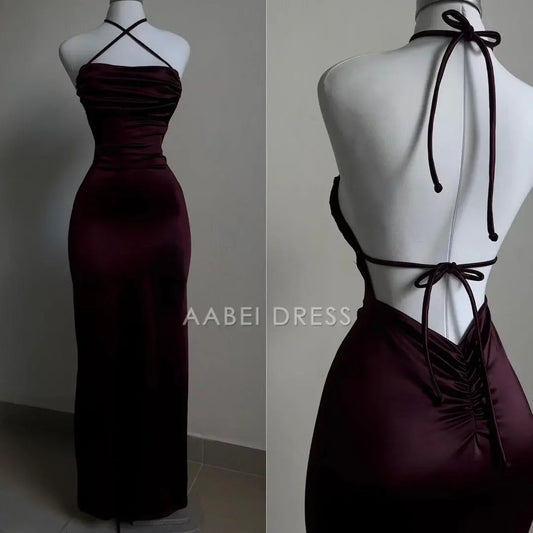 AABEI DRESS Prom Dress Mermaid Halter Pleated Backless Sheath Long Youthful Fashion Dress