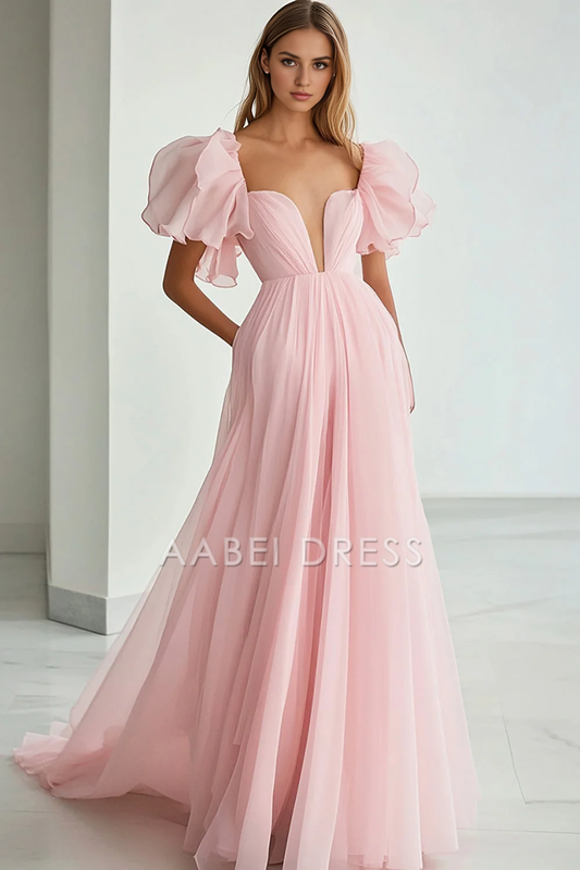 AABEI DRESS Hot Sale Prom Dress Deep V-Neck A Line Fantastic Flowing Sleeves Long Romantic Formal Dress