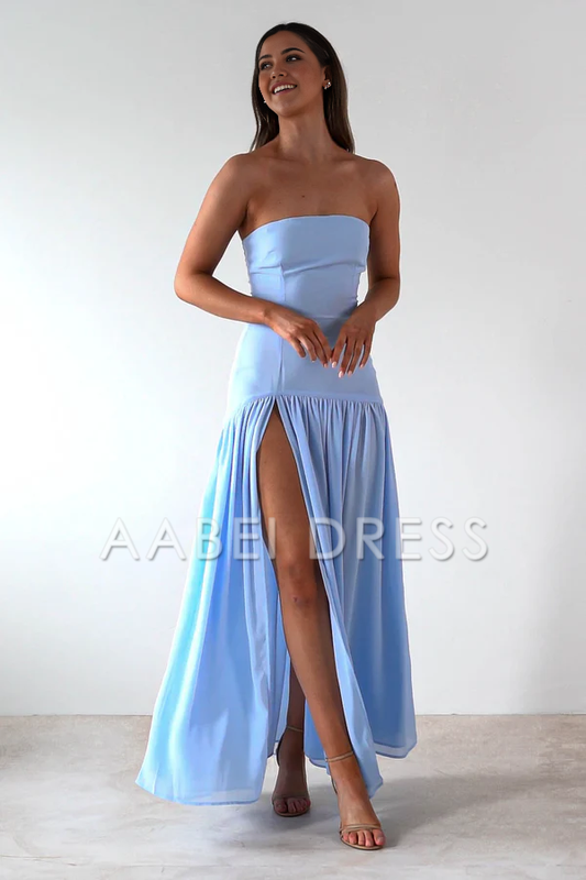 AABEI DRESS Prom Dress Strapless Gorgeous chiffon Side Fork Pleated Elegant Simple Dress