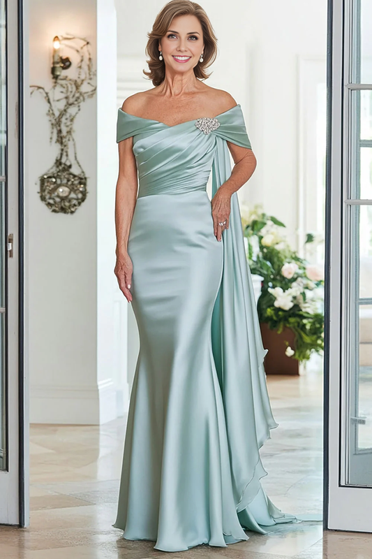 AABEI DRESS Mother Of The Bride Dress Mermaid Satin Pleated Streamer Long Exquisite Formal Wear Dresses
