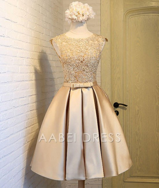 AABEI DRESS New Homecoming Dress Elegant A Line V Neck Sleeveless Satin Graduation Dress Lace Appliques Cute Short Prom Dress