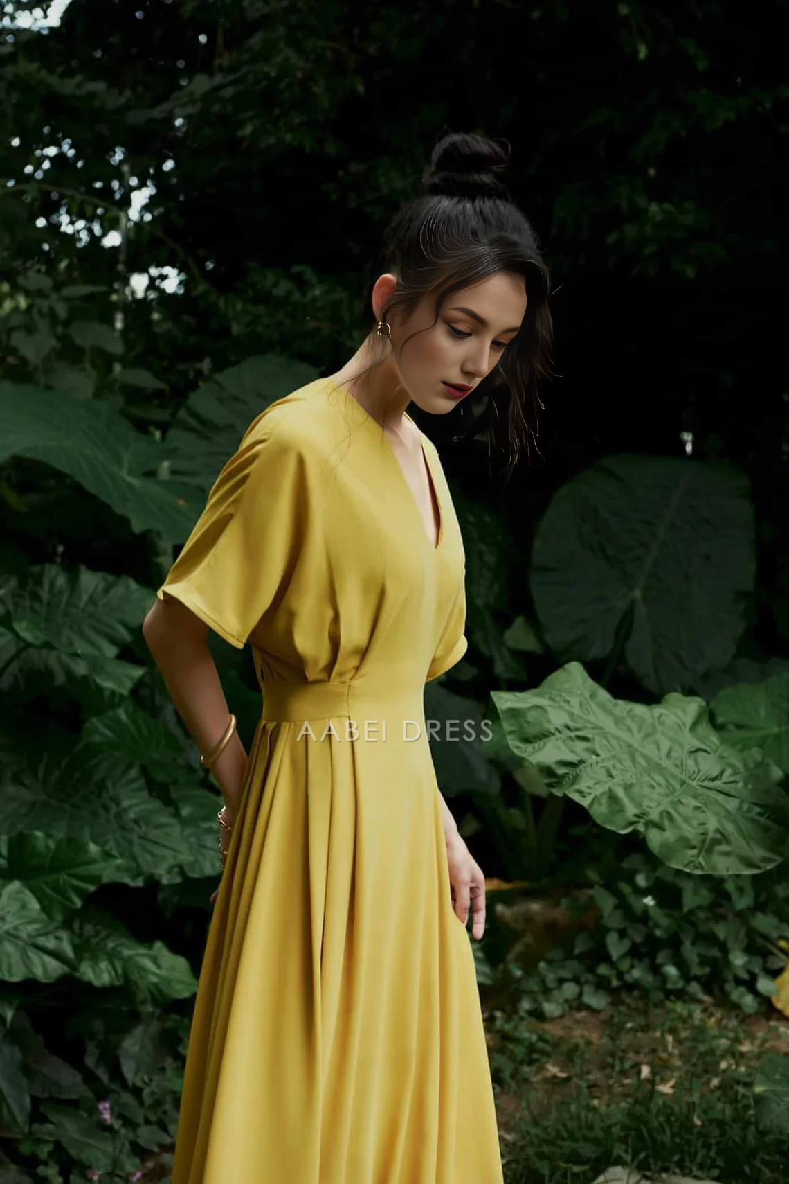 AABEI DRESS Beautiful A-line V Neck Short Sleeves Ankle Length Prom Party Dress