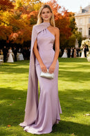 Elegant Prom Dress Satin Light Purple Mermaid One Shoulder Sleeveless With Cape Backless Bargain Long Wedding Guest Dress