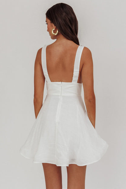 White A Line V Neck Wide Shoulder Straps 3D Flower Backless Cute Mini Dress Hot Sale Homecoming Dress