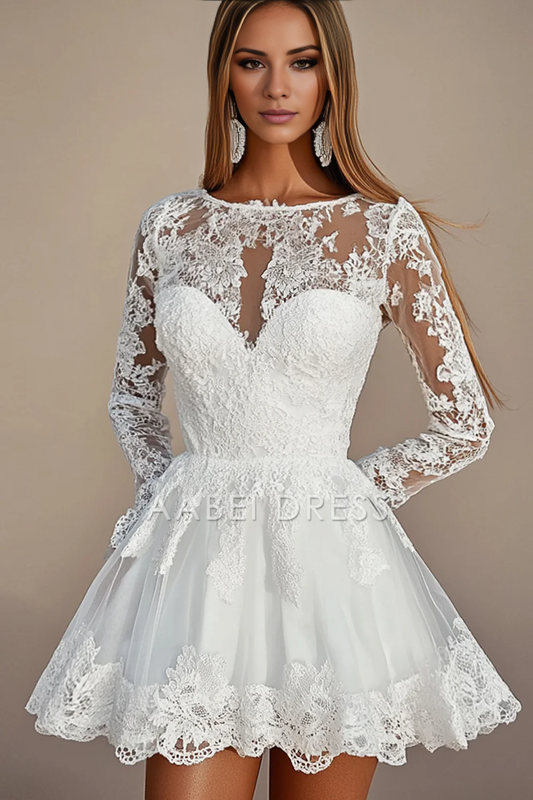 AABEI DRESS Hot Sale Homecoming Dress A Line LaceLong Sleeves Exquisite Mini Graduation Dress