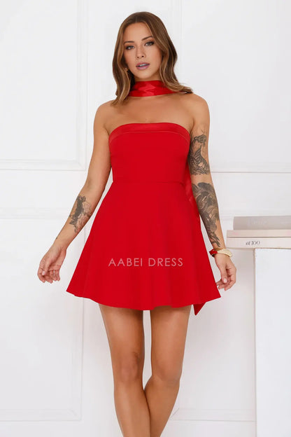 Red A Line Strapless Sleeveless Elegant Party Dress Hot Sale Homecoming Dress