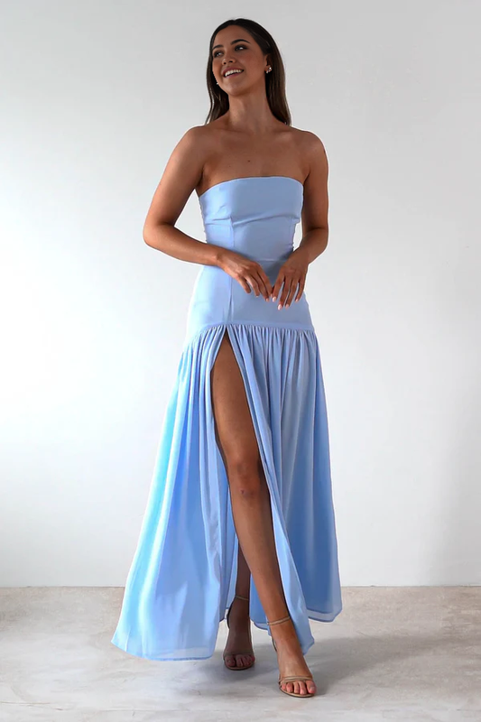 AABEI DRESS Prom Dress Strapless Gorgeous chiffon Side Fork Pleated Elegant Simple Dress