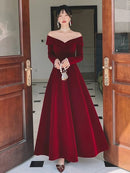 Elegant A-line Off Shoulder Long Sleeve Lace Up Long Bridesmaid Gown
