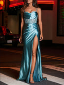 AABEI DRESS Charming Sheath Sweetheart Spaghetti Straps Pleated Satin Maxi Dress Luxurious Evening Dress