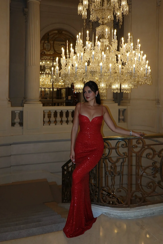 AABEI DRESS Prom Dress Sparkly Mermaid Spaghetti Straps Backless Sequins Long Charming Formal Dress