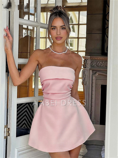 AABEI DRESS New Homecoming Dress Summer Formal Sleeveless Strapless Elegant Party Mini Dress Backless EveningShort Prom Dress