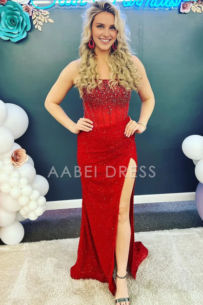 AABEI DRESS Prom Dress Sparkly Luxurious Mermaid Strapless Long With Beading Slit Charming Formal Dress