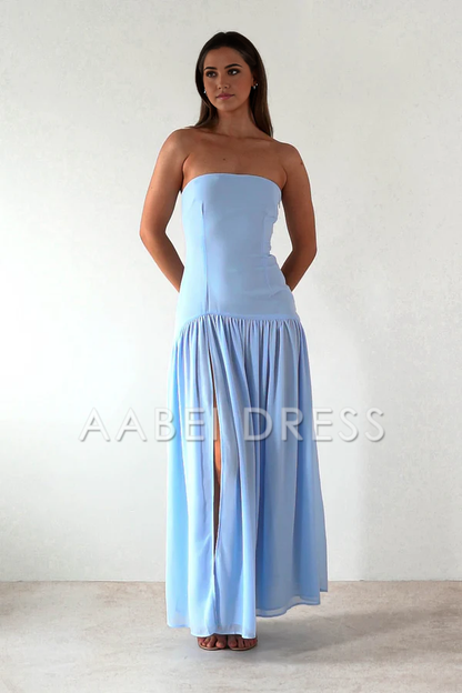 AABEI DRESS Prom Dress Strapless Gorgeous chiffon Side Fork Pleated Elegant Simple Dress