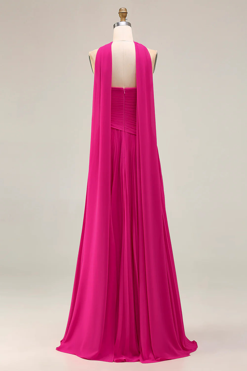 Trendy Prom Dress Fuchsia A Line Strapless Pleated Sweetheart Neck With Scarf Sleeveless Backless Bargain Long Wedding Guest Dress