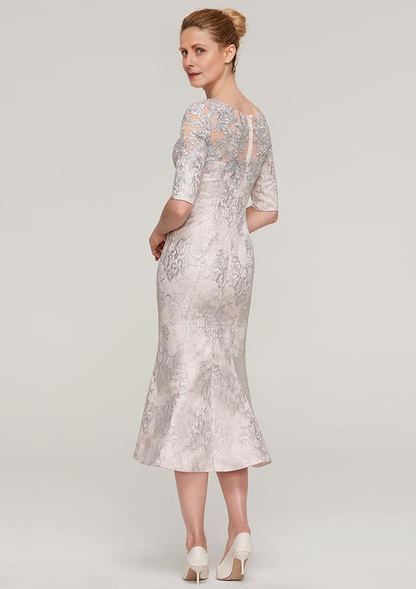 Vintage Fashion Wedding Guest Dresses Mermaid Bateau Half Sleeve Lace With Appliqued Tea-Length Bargain Mother of the Bride Dress