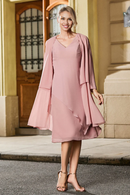 AABEI DRESS Mother of the Bride Dresses Knee-Length V-neck Chiffon Dress With Jacket Formal Dress Wedding Guests Dresses