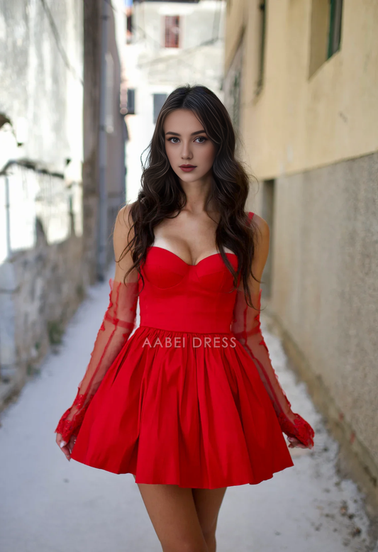 AABEI DRESS Party Dress A-line Corset Spaghetti Straps Sleeveless Backless With Bow Short Homecoming Dress