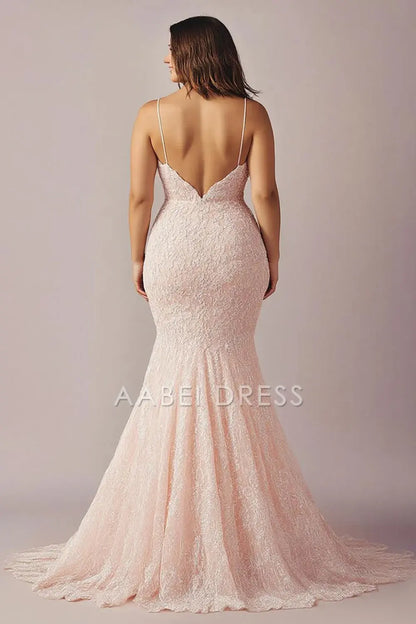 AABEI DRESS Hot Sale Prom Dress Charming Mermaid Lace Spaghetti Straps Backless Long With Slit Formal Dress