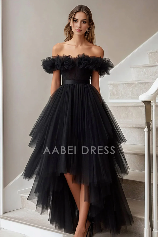 AABEI DRESS Hot Sale Prom Dress Exquisite A Line Off The Shoulder Pleated High-Low Elegant Formal Dress