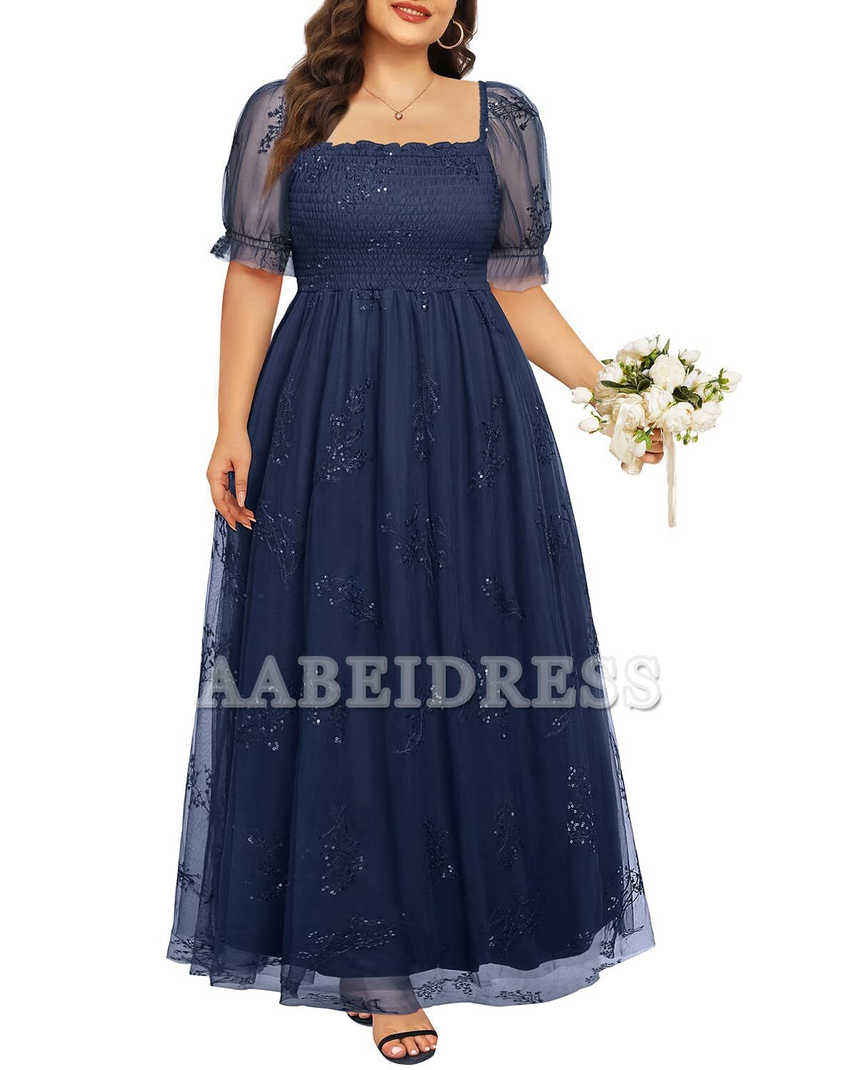Prom Dress Plus Size Sequin Tulle Bridesmaid Square Neck Long Dress Romantic Wedding Guest Dresses Formal Wear Dresses