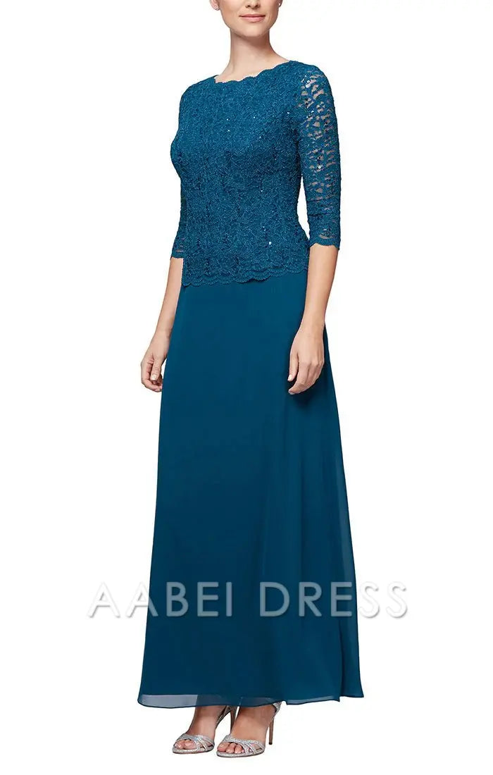 AABEI DRESS Retro Mother of The Bride Dress Long Gown with Sequin Lace Bodice Chiffon Skirt Elegant Simple Formal Dresses