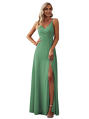 Formal Wear Dresses Bridesmaid Dresses Spaghetti Strap V Neck Chiffon Elegant Simple Side Fork Backless Wedding Guest Dresses