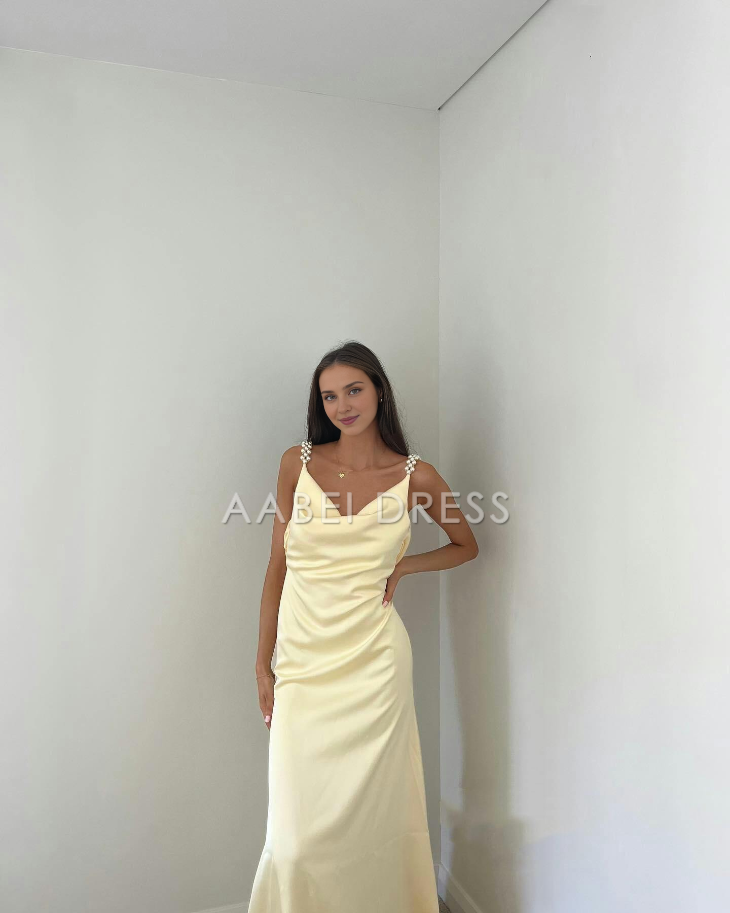 AABEI DRESS Prom Dress Charming Sheath Spaghetti Straps Long With Pearl Elegant Fashion Formal Dress