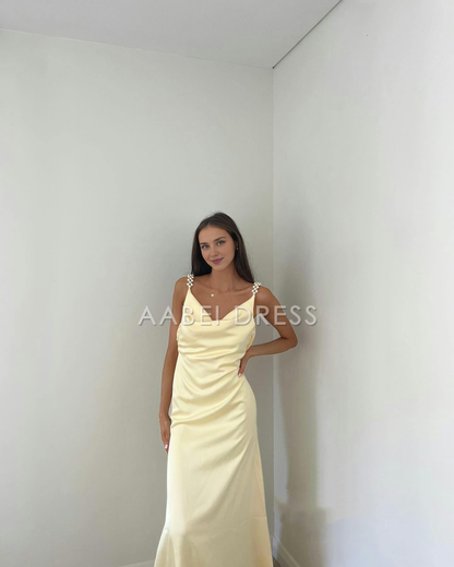 AABEI DRESS Prom Dress Charming Sheath Spaghetti Straps Long With Pearl Elegant Fashion Formal Dress