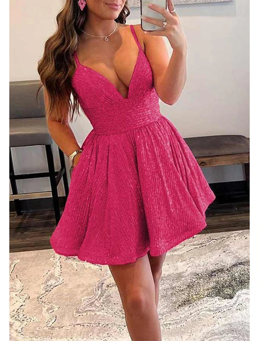 AABEI DRESS New Homecoming Dress Charming A-Line Party Dress Holiday Graduation Sleeveless Spaghetti Strap Sequined Glitter Short Prom Dresses