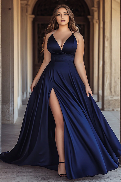 AABEI DRESS Hot Sale Prom Dress A Line Spaghetti Straps Satin Long With Slit Charming Formal Dress