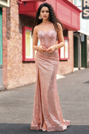 AABEI DRESS Hot Sale Prom Dress Charming Mermaid Spaghetti Strap Backless Ruched Sequin Corset With Side Slit Formal Dress