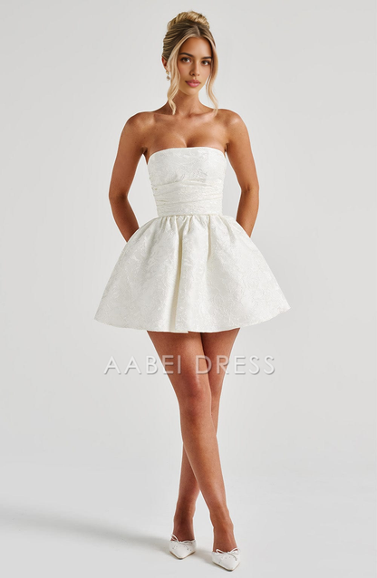 AABEI DRESS Hot Sale Homecoming Dress Fashion Floral Jacquard Fabric A Line Strapless Bow Back Mini Dress Retro Short Prom Dresse