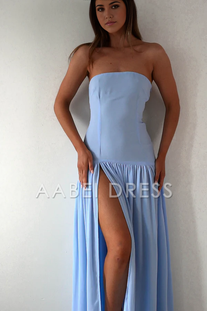 AABEI DRESS Prom Dress Strapless Gorgeous chiffon Side Fork Pleated Elegant Simple Dress