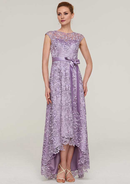 Vintage Wedding Guest Dresses A-line Purple Lace Boat Neck Sleeveless With Sashes Asymmetrical Hem Bargain Mother of the Bride Dress