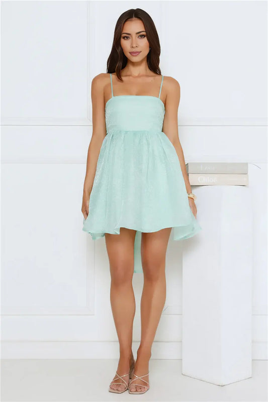 Mint A Line Spaghetti Strap Tie A Bow On The Back Cute puff skirt Fashion Mini Dress Hot Sale Homecoming Dress