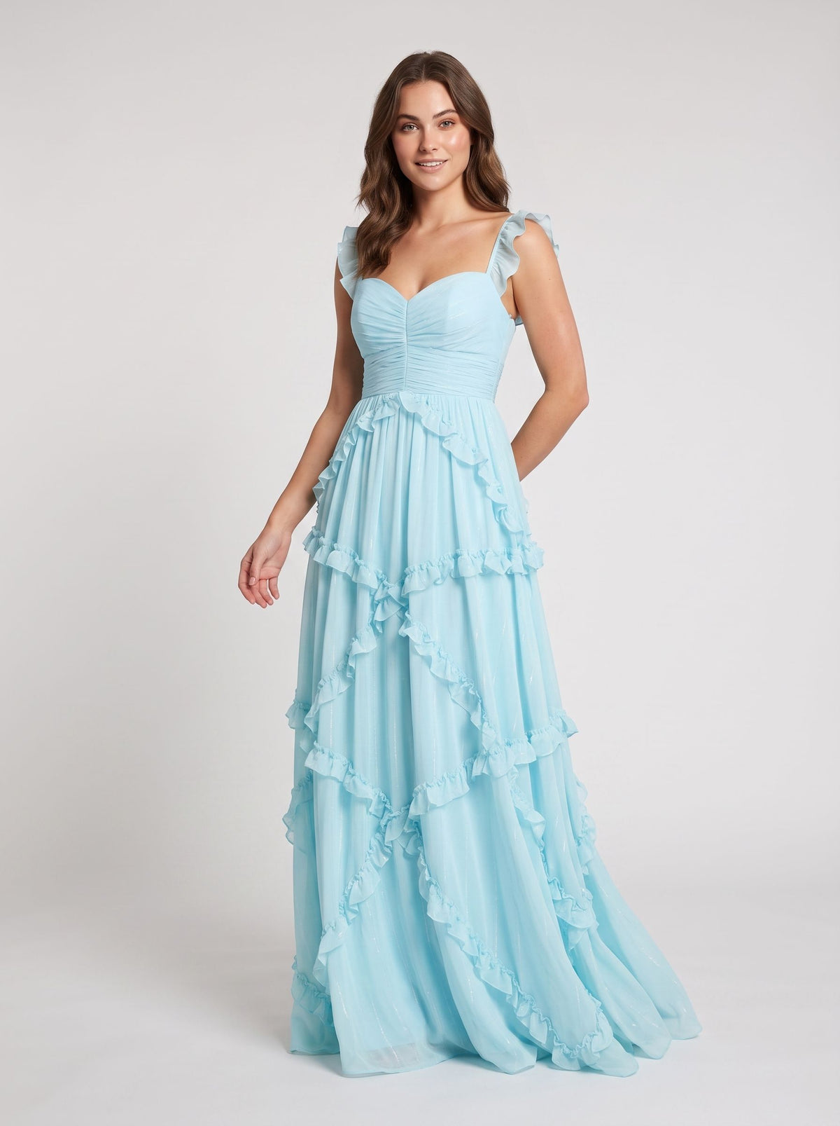 Sky Blue Chiffon A-Line Sweetheart Back Zip Floor-Length Dress