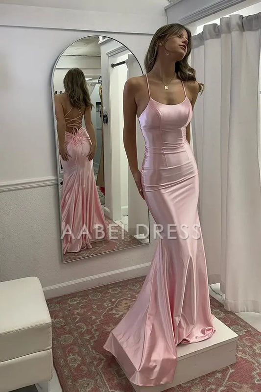 AABEI DRESS Prom Dress Sexy Mermaid Spaghetti Strap Scoop Neck Backless Satin Long Formal Dress