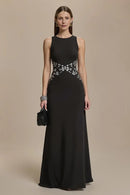 Wedding Guest Dress Black Sheath Round Neck Sleeveless with Appliques Elegant Long Mother of the Bride Dress
