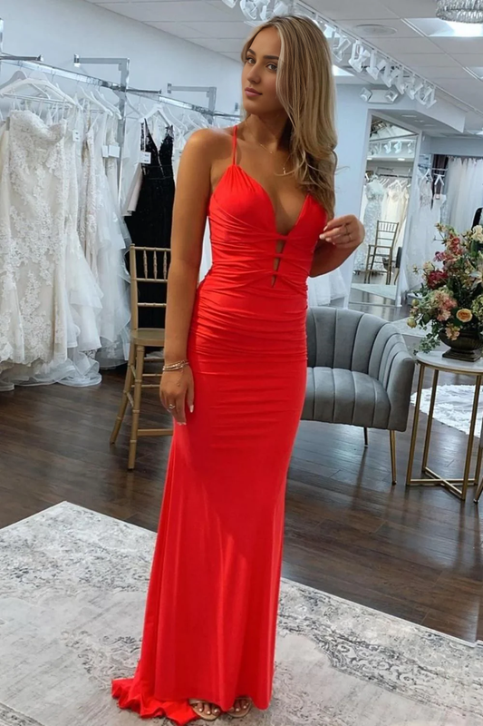 AABEI DRESS Hot Sale Prom Dress Satin Mermaid Spaghetti Straps Backless Lace Up Long Elegant Formal Dress