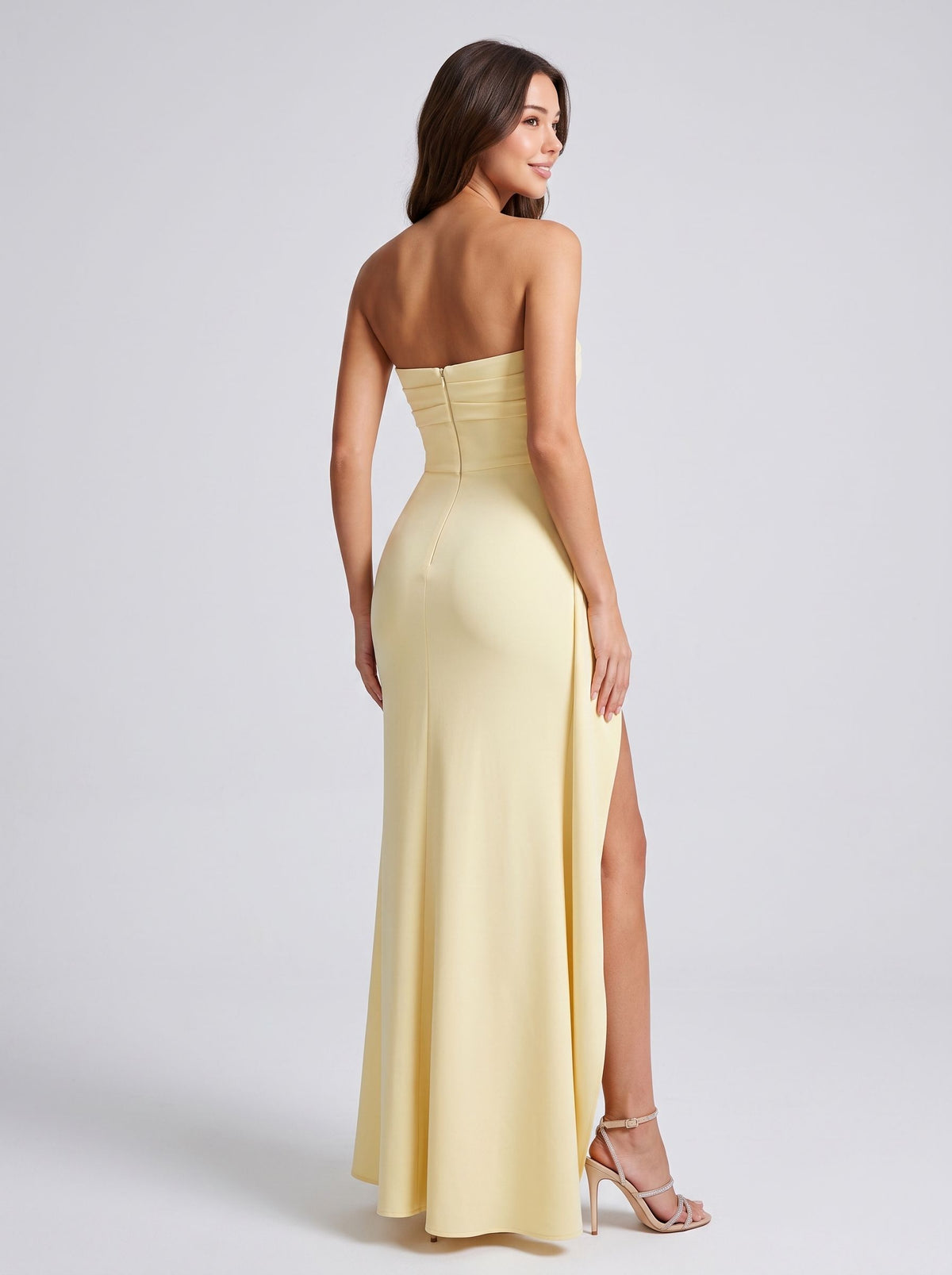 Butter Crepe Sheath/column Straight Neck Back Zip Floor-Length Dress