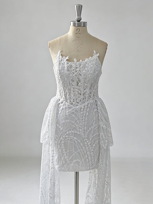 Ivory Sequin A-Line Sweetheart High-Low Dress