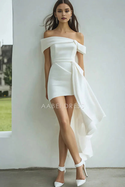 AABEI DRESS New Homecoming Dress Elegant Sheath Off the Shoulder Irregular Fashion Mini Graduation Dress