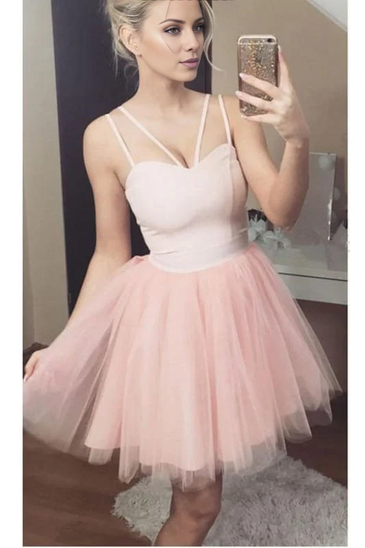 AABEI DRESS Homecoming Dress A Line Spaghetti Strap Sexy Straps Cute Short Tulle Prom Dress